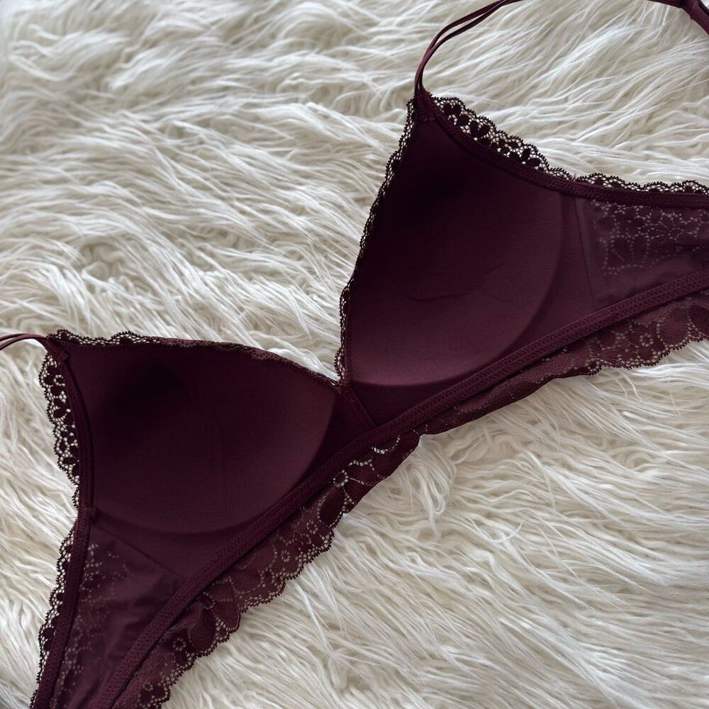 Aerie Real Happy Wireless Lightly Lined Candy Lace Bra Royal Berry Size 34C - Picture 9 of 11